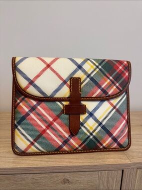 Multicolor Plaid Women or Men’s (TABLET/KINDLE) Pouch with Brown Trim